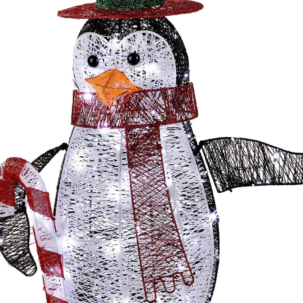 Best National Tree Company 36 in. Pre Lit Penguin with Red Top Hat and Candy Cane Decor