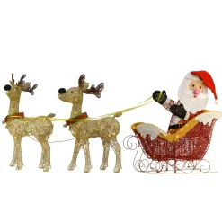 New National Tree Company 33 in. Pre Lit Santa and Reindeer Decoration, with Warm White LED Lights