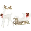 National Tree Company 48 in. Pre Lit Sisal Reindeer and Sleigh Decoration with Cool White LED Lights