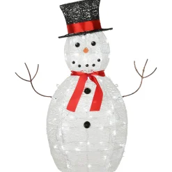 National Tree Company 36 in. Pre Lit Sisal Snowman Decoration with Cool White LED Lights