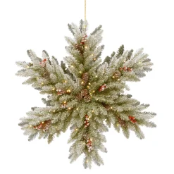 Outlet National Tree Company 32 in. Pre-Lit Dunhill Fir Double-Sided Flocked Snowflake with LED Lights