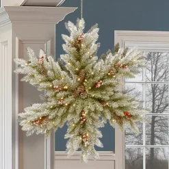 Outlet National Tree Company 32 in. Pre-Lit Dunhill Fir Double-Sided Flocked Snowflake with LED Lights