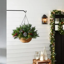New National Tree Company 20 in. Pre-Lit Frosted Berry Hanging Basket with LED Lights