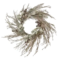 Best National Tree Company 24 in. Pre-Lit Alpine Snow Lump Wreath with Pure White LED Rice Lights