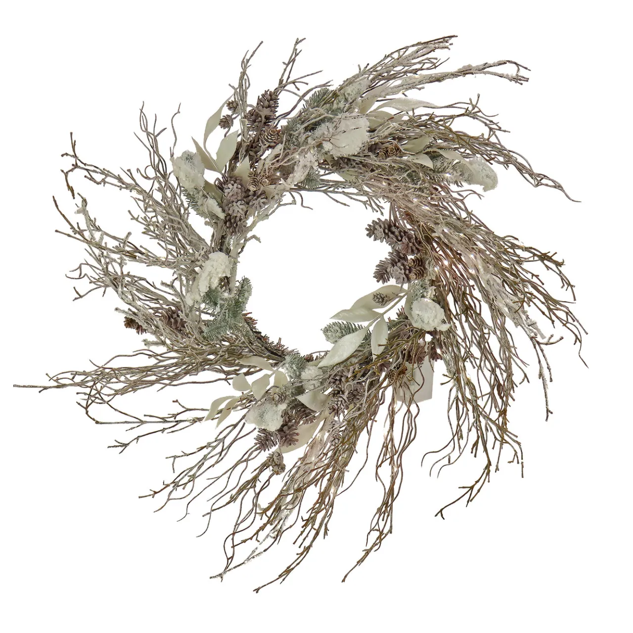 Best National Tree Company 24 in. Pre-Lit Alpine Snow Lump Wreath with Pure White LED Rice Lights