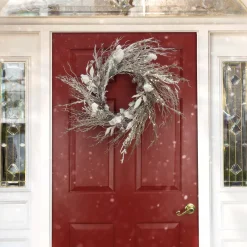 Best National Tree Company 24 in. Pre-Lit Alpine Snow Lump Wreath with Pure White LED Rice Lights