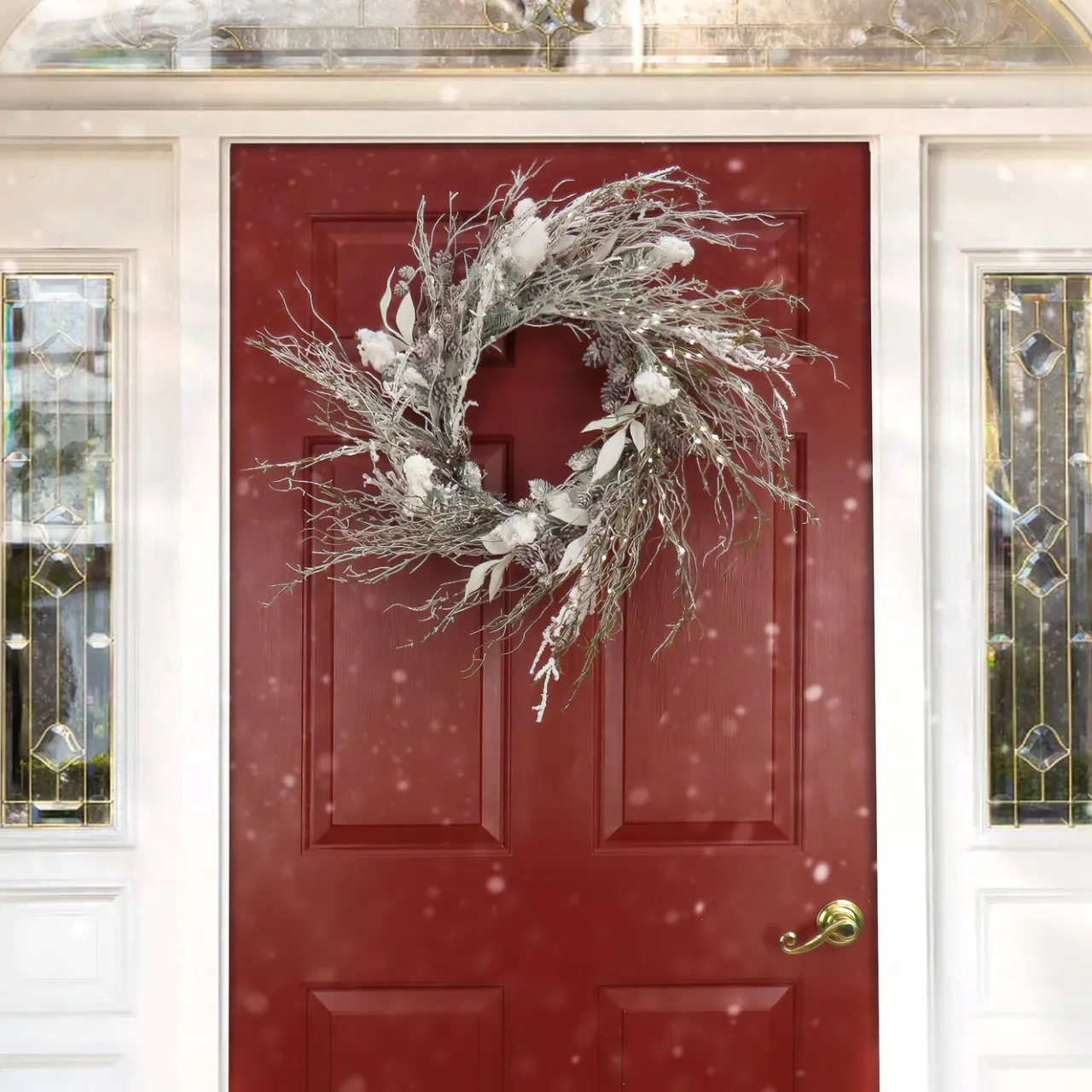 Best National Tree Company 24 in. Pre-Lit Alpine Snow Lump Wreath with Pure White LED Rice Lights