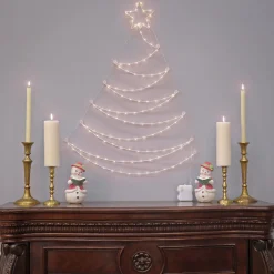 Best National Tree Company 37 in. Pre-Lit Artificial Silver Christmas Tree, Hanging Metal Wire Decoration with Warm White LED Lights