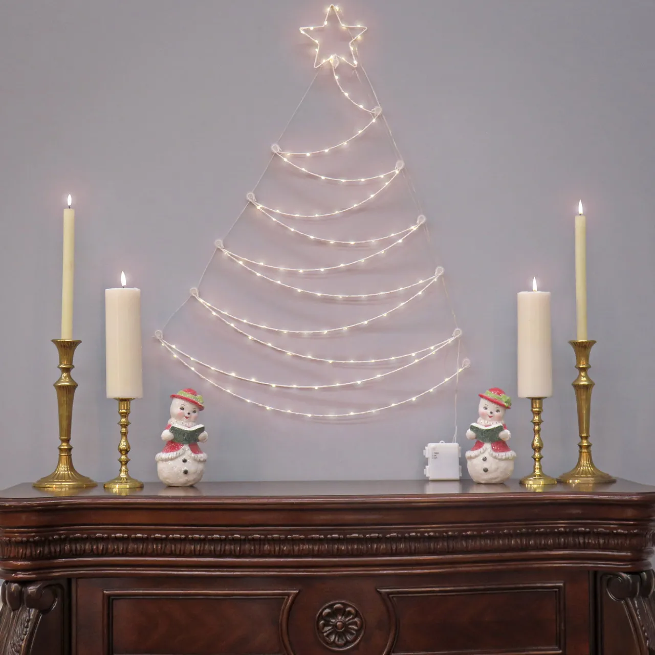 Best National Tree Company 37 in. Pre-Lit Artificial Silver Christmas Tree, Hanging Metal Wire Decoration with Warm White LED Lights