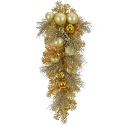 New National Tree Company 36 in. Pre-Lit Be Merry Decorated Gold Teardrop with Warm White LED Lights