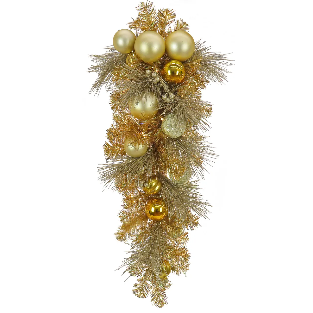New National Tree Company 36 in. Pre-Lit Be Merry Decorated Gold Teardrop with Warm White LED Lights