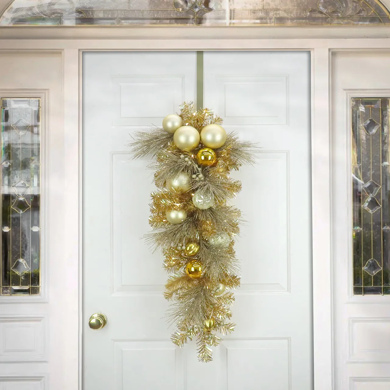 New National Tree Company 36 in. Pre-Lit Be Merry Decorated Gold Teardrop with Warm White LED Lights