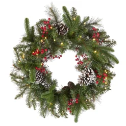 Online National Tree Company 24 in. Pre-Lit Bristle Berry Wreath with LED Lights