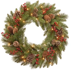 Online National Tree Company 24 in. Pre-Lit Bristle Berry Wreath with LED Lights
