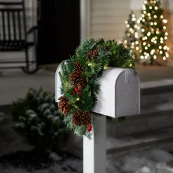 Sale National Tree Company 36 in. Pre-Lit Colonial Fir Mailbox Swag with LED Lights