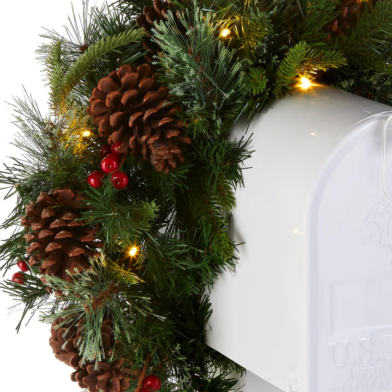 Sale National Tree Company 36 in. Pre-Lit Colonial Fir Mailbox Swag with LED Lights