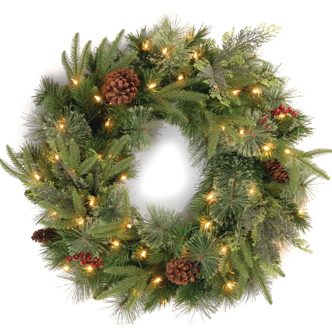 Hot National Tree Company 30 in. Pre-Lit Colonial Fir Wreath with Clear Lights