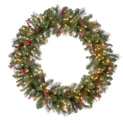 New National Tree Company 36 in. Pre-Lit Crestwood Spruce Wreath with Clear Lights