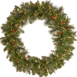 New National Tree Company 36 in. Pre-Lit Crestwood Spruce Wreath with Clear Lights