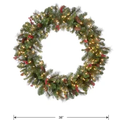 New National Tree Company 36 in. Pre-Lit Crestwood Spruce Wreath with Clear Lights