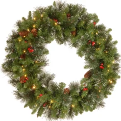 Outlet National Tree Company 30 in. Pre-Lit Crestwood Spruce Wreath with Warm White LED Lights