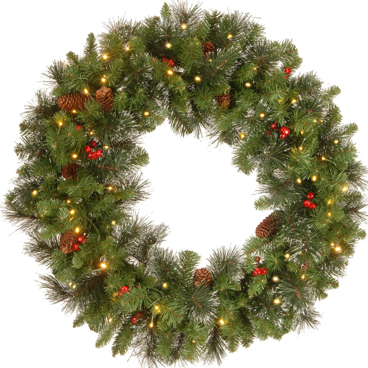 Outlet National Tree Company 30 in. Pre-Lit Crestwood Spruce Wreath with Clear Lights