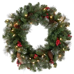 Best National Tree Company 24 in. Pre-Lit Crestwood Spruce Wreath with Clear Lights - Plug In