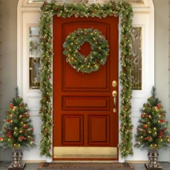 Best National Tree Company 24 in. Pre-Lit Crestwood Spruce Wreath with Clear Lights - Plug In