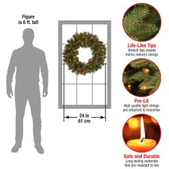 Best National Tree Company 24 in. Pre-Lit Crestwood Spruce Wreath with Clear Lights - Plug In