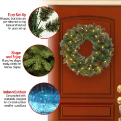 Best National Tree Company 24 in. Pre-Lit Crestwood Spruce Wreath with Clear Lights - Plug In