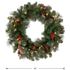 Best National Tree Company 24 in. Pre-Lit Crestwood Spruce Wreath with Clear Lights - Plug In