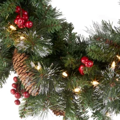 Best National Tree Company 24 in. Pre-Lit Crestwood Spruce Wreath with Clear Lights - Plug In