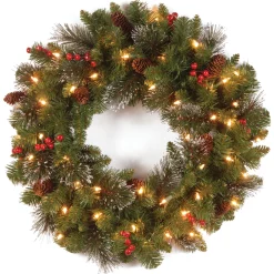 Best National Tree Company 24 in. Pre-Lit Crestwood Spruce Wreath with Clear Lights - Plug In
