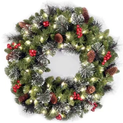 New National Tree Company 24 in. Pre-Lit Crestwood Spruce Wreath with Warm White LED Lights