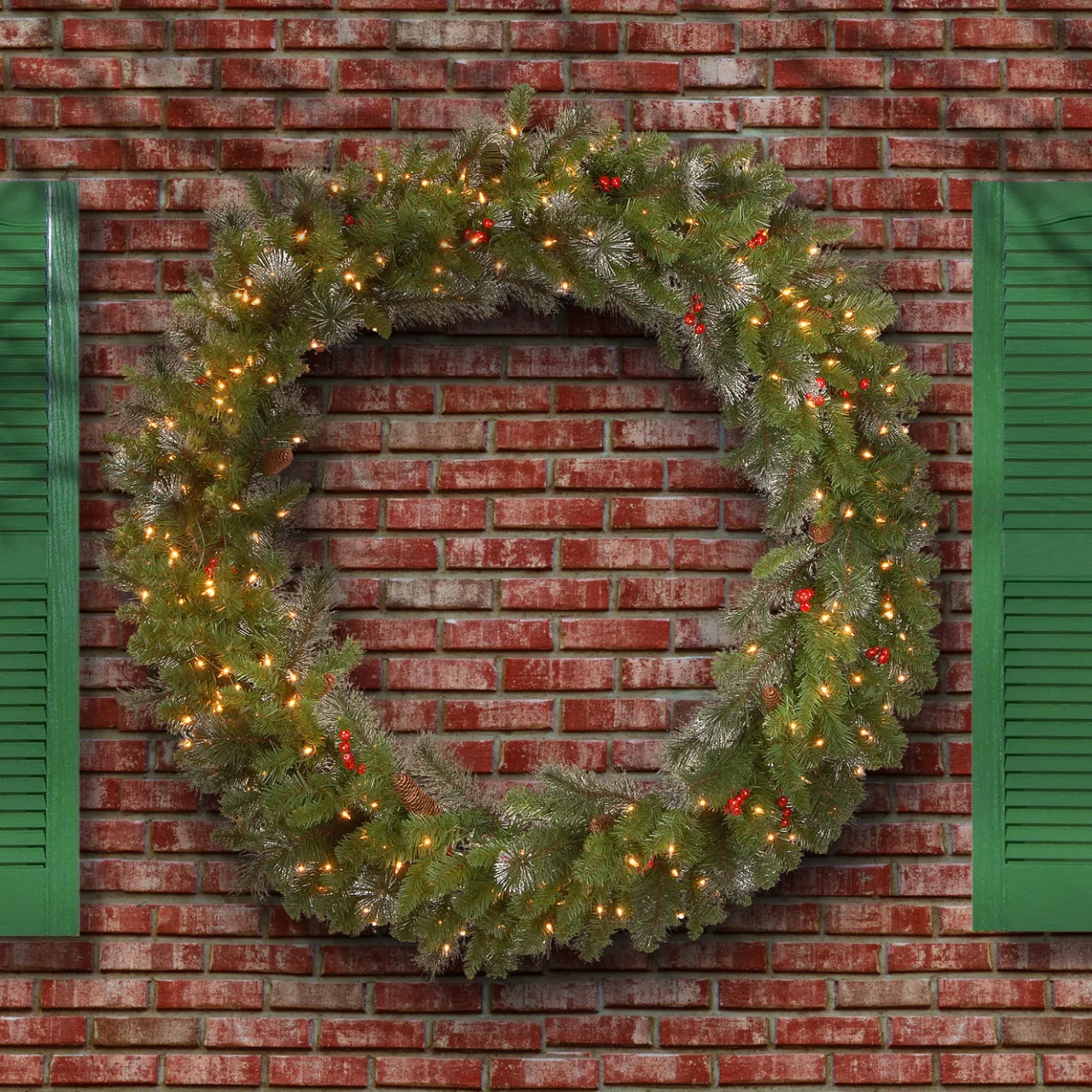Clearance National Tree Company 48 in. Pre-Lit Crestwood Spruce Wreath with Clear Lights