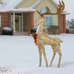 Best National Tree Company 55 in. Pre-lit Crystal Champagne Standing Buck