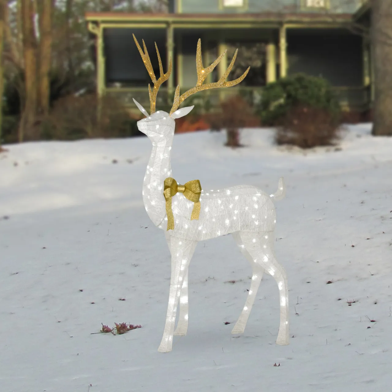 Hot National Tree Company 86 in. Pre-lit Crystal White Standing Buck