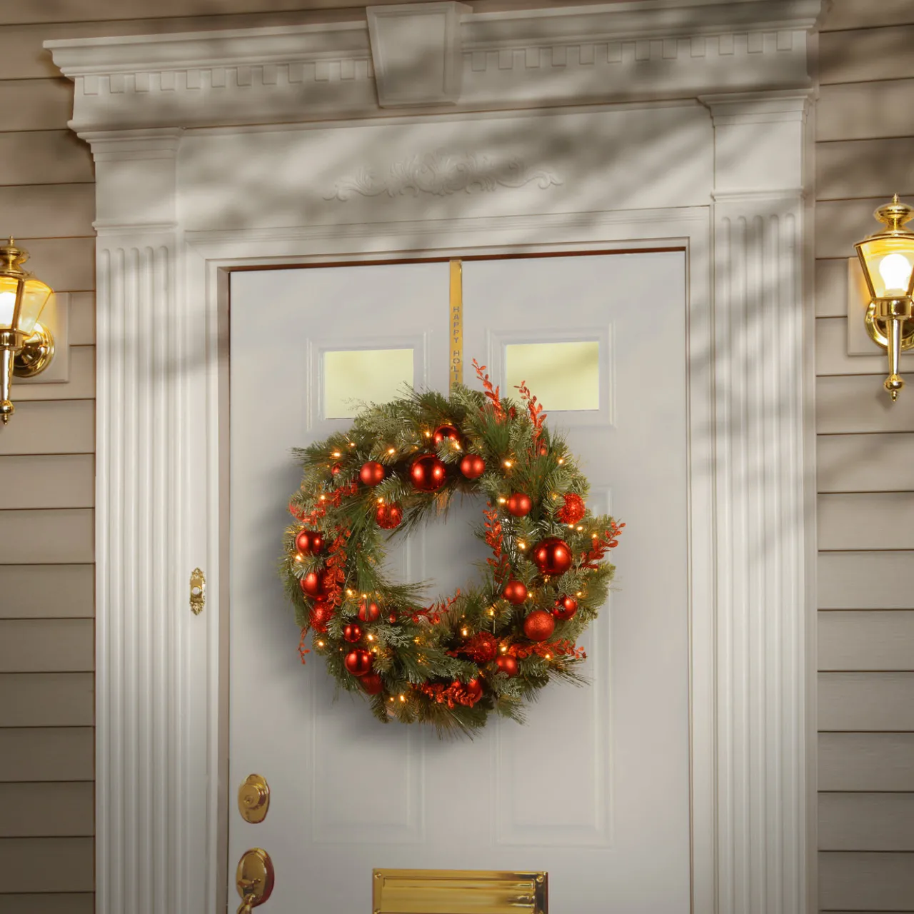 Online National Tree Company 24 in. Pre-Lit Decorative Collection Red Mixed Wreath with Warm White LED Lights