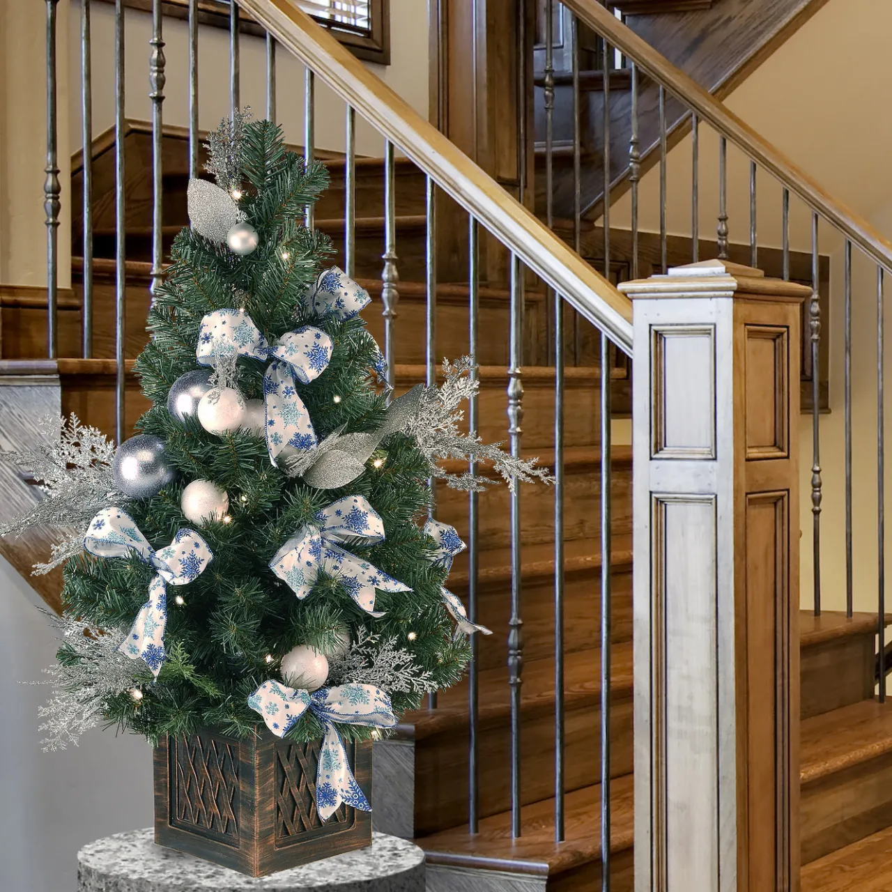 Best National Tree Company 40 in. Pre-Lit Decorative Collection Ornament Tree with Clear Lights