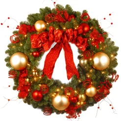 Clearance National Tree Company 36 in. Pre-Lit Decorative Collection Cozy Christmas Wreath with Red and Clear Lights