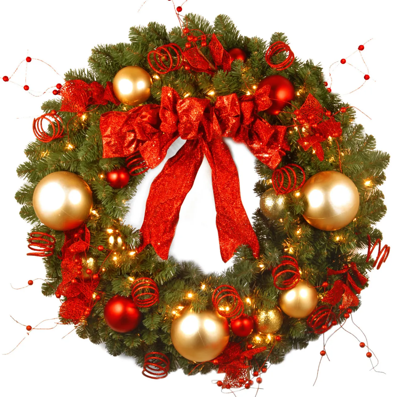 Clearance National Tree Company 36 in. Pre-Lit Decorative Collection Cozy Christmas Wreath with Red and Clear Lights