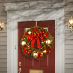 Clearance National Tree Company 36 in. Pre-Lit Decorative Collection Cozy Christmas Wreath with Red and Clear Lights