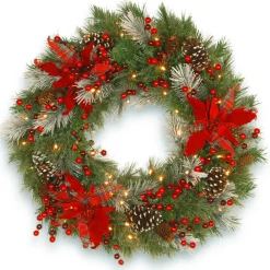 Outlet National Tree Company 30 in. Pre-Lit Decorative Collection Tartan Plaid Wreath with Warm White LED Lights