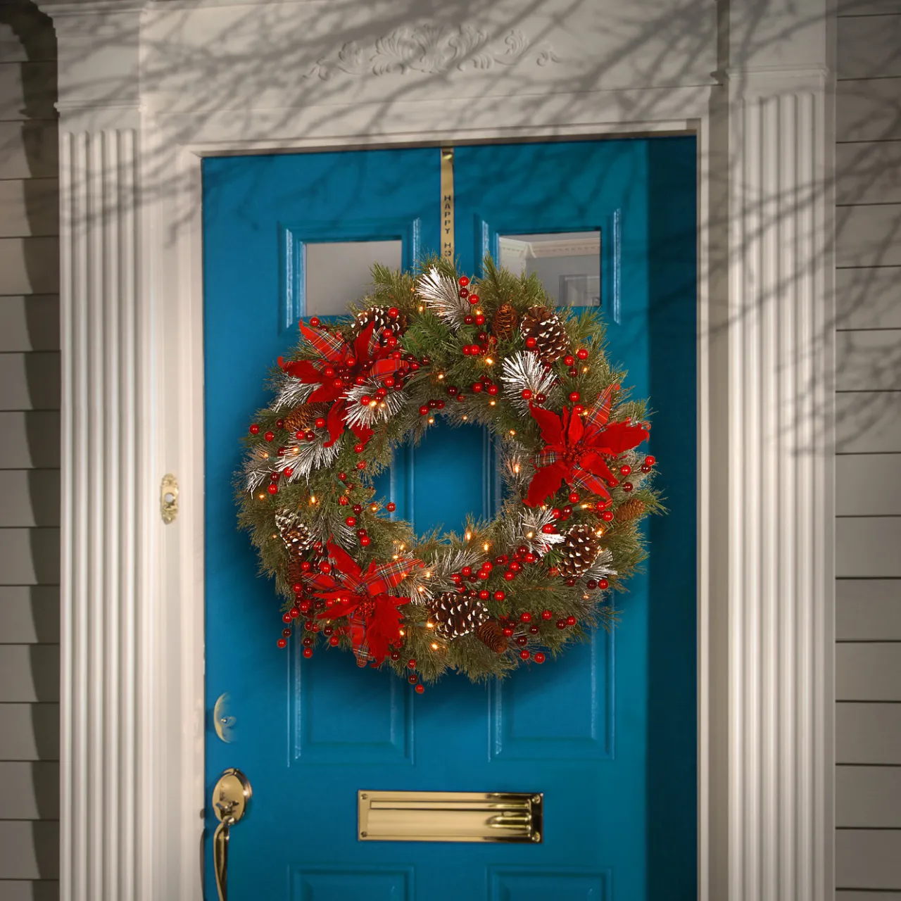 Outlet National Tree Company 30 in. Pre-Lit Decorative Collection Tartan Plaid Wreath with Warm White LED Lights