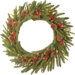 Sale National Tree Company 24 in. Pre-Lit Dorchester Fir Wreath with LED Lights