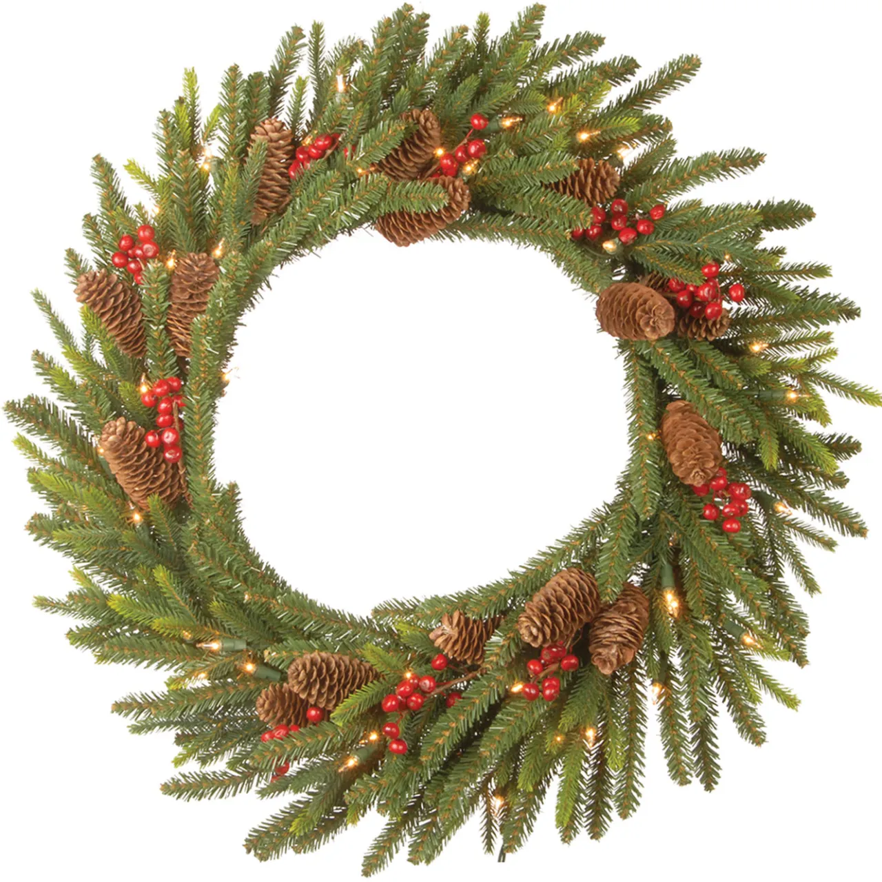 Sale National Tree Company 24 in. Pre-Lit Dorchester Fir Wreath with LED Lights