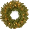 Outlet National Tree Company 24 in. Pre-Lit Downswept Douglas Fir Wreath with Warm White LED Lights