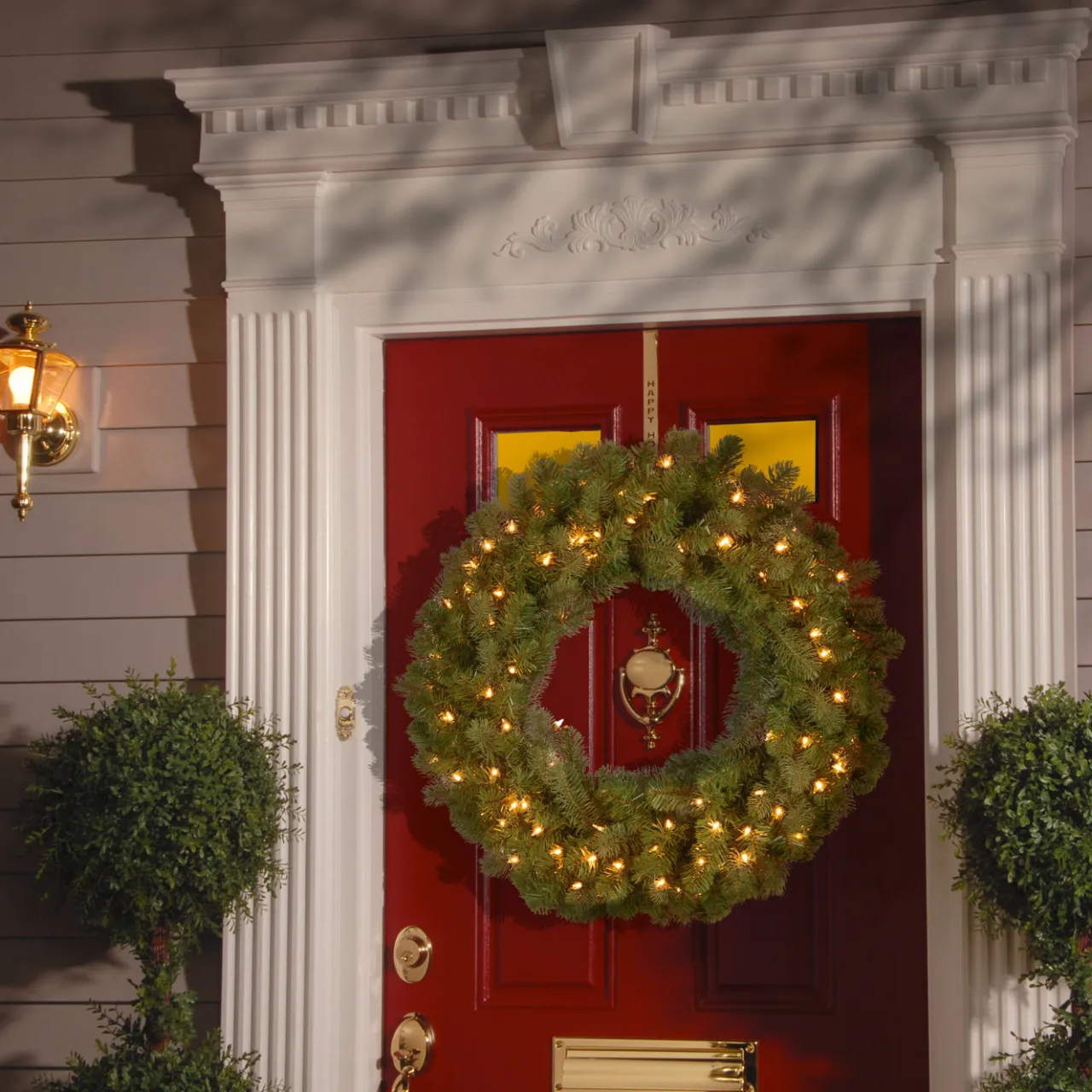 Outlet National Tree Company 24 in. Pre-Lit Downswept Douglas Fir Wreath with Warm White LED Lights