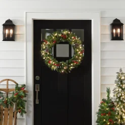 Online National Tree Company 24 in. Pre-Lit Frosted Berry Wreath with Clear Lights, Plug-In