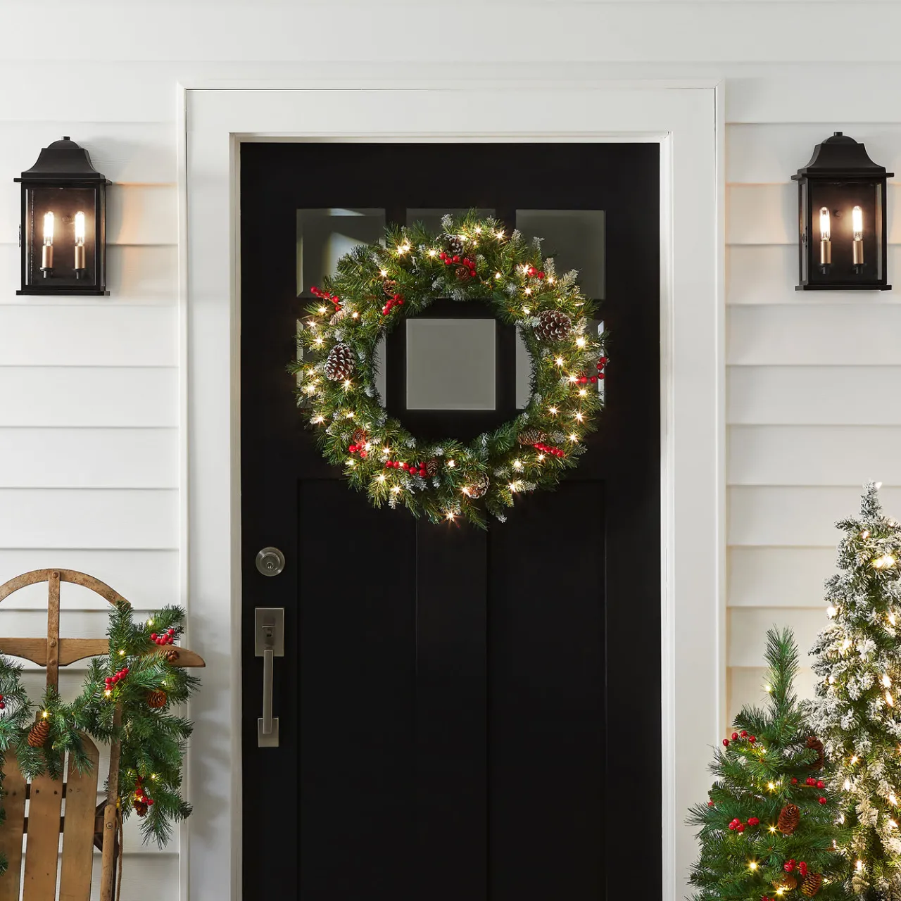 Online National Tree Company 24 in. Pre-Lit Frosted Berry Wreath with Clear Lights, Plug-In